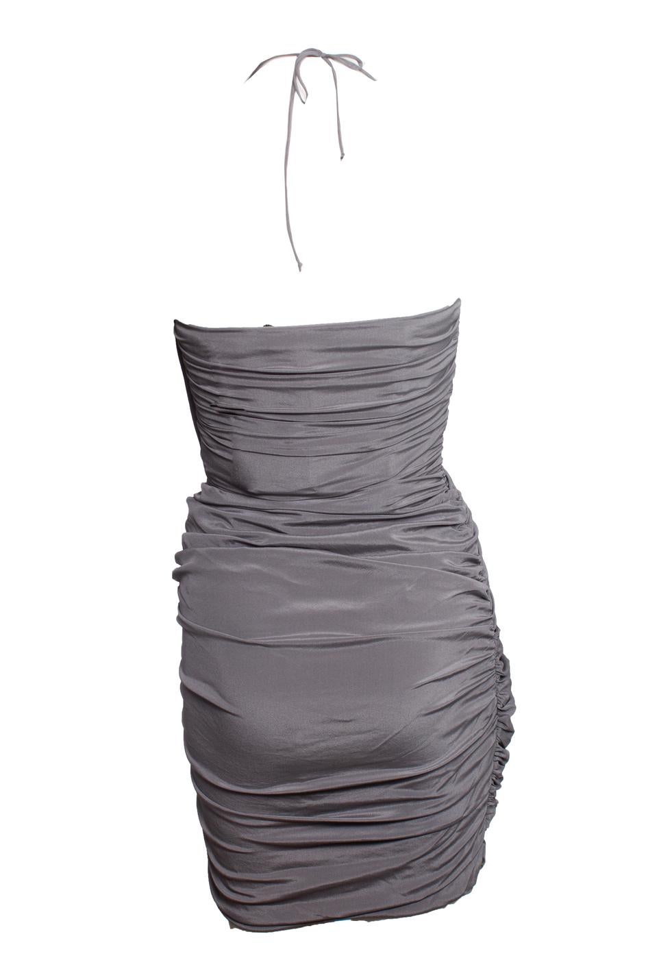 Blumarine, Trägerloses drapiertes Kleid (Grau) im Angebot