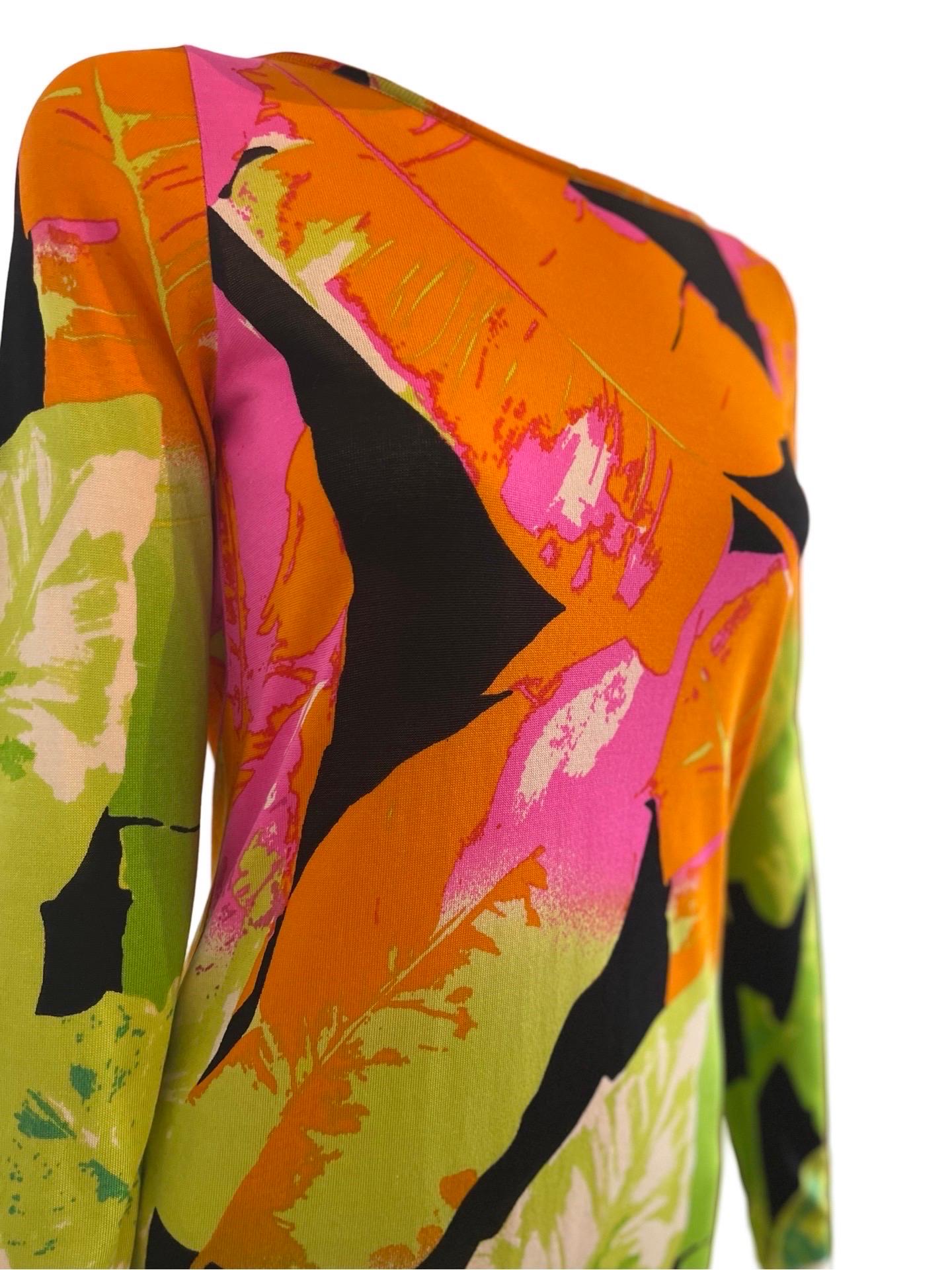 Brown Blumarine Tropical Knit Silk Dress For Sale
