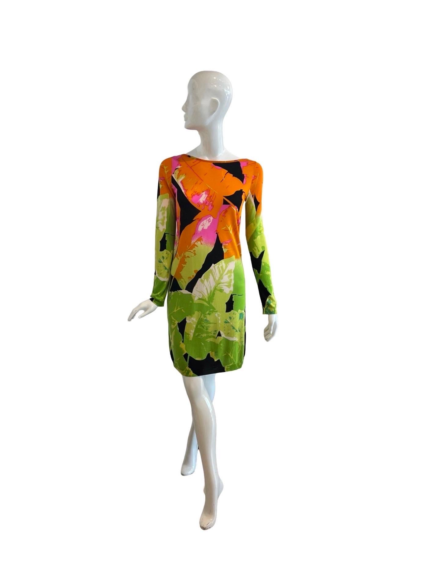 Blumarine Tropical Knit Silk Dress In Good Condition For Sale In Miami, FL
