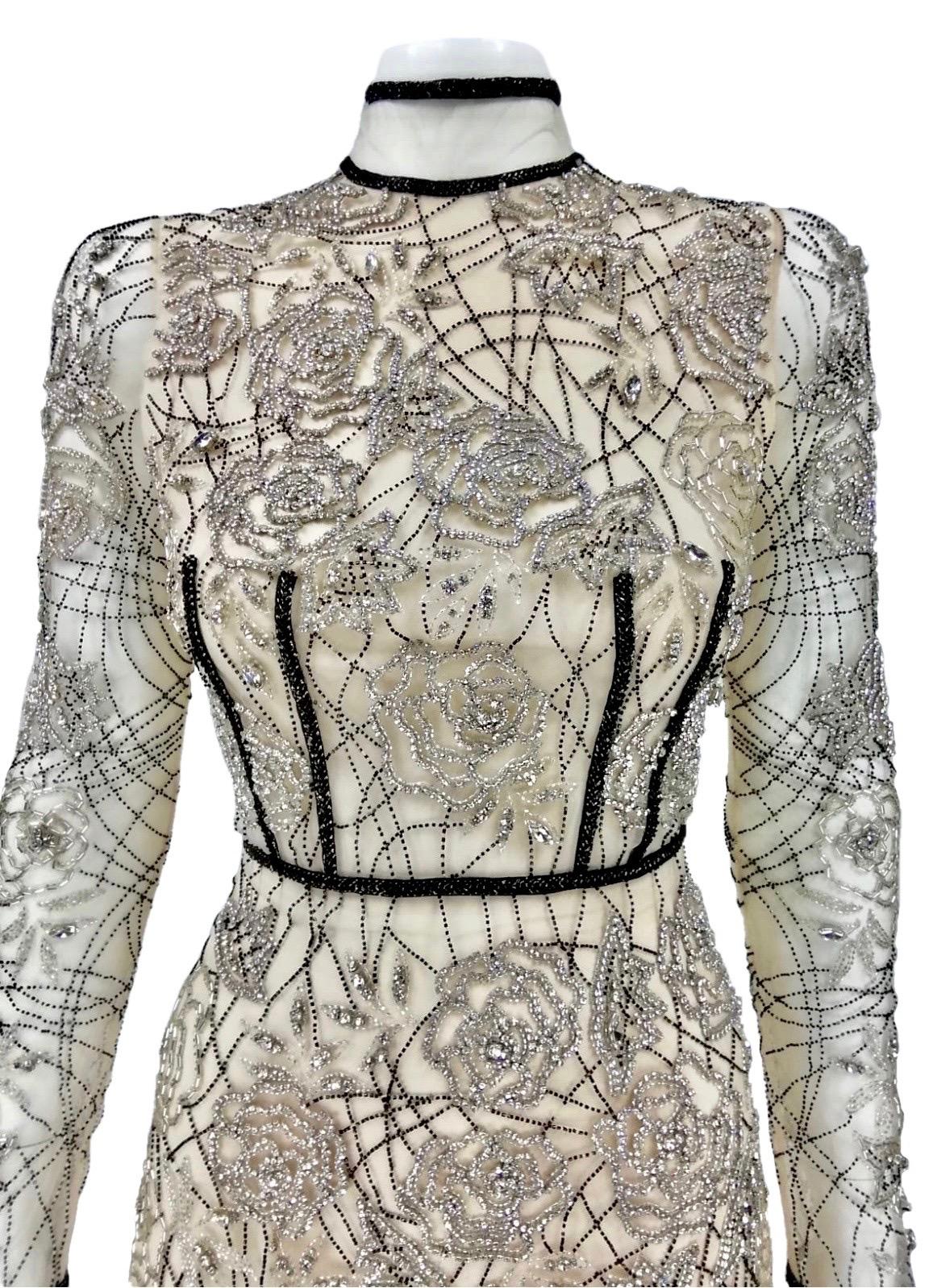 Vestido Blumarine de tul bordado con cuentas y cristales Beige en venta