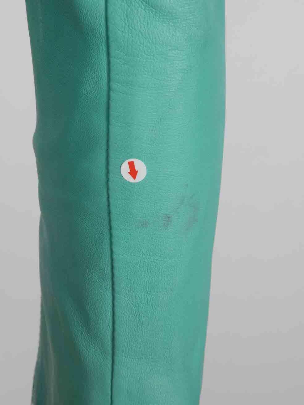 Women's Blumarine Turquoise Leather Ruched Biker Jacket Size XS For Sale