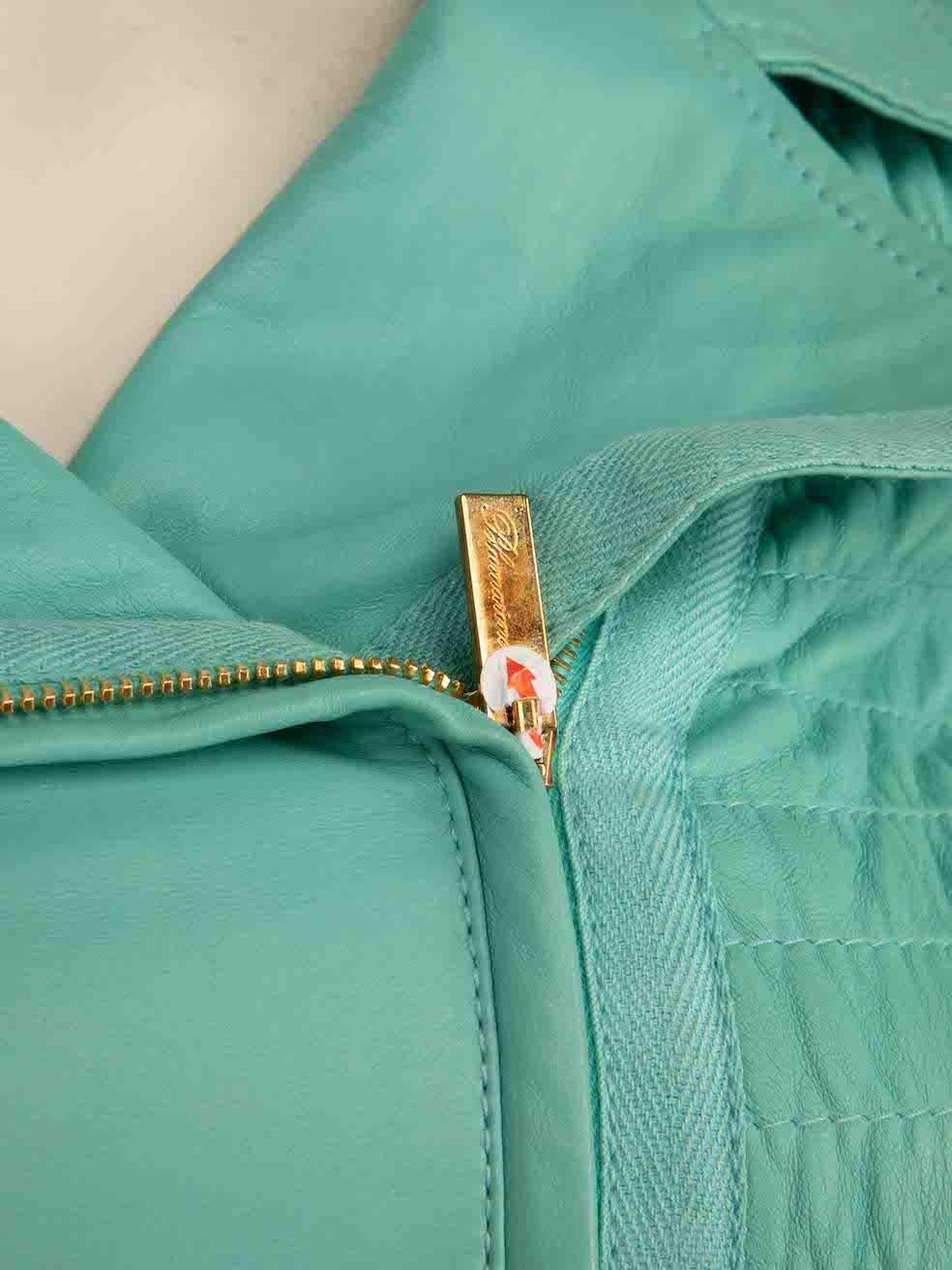 Blumarine Turquoise Leather Ruched Biker Jacket Size XS For Sale 2