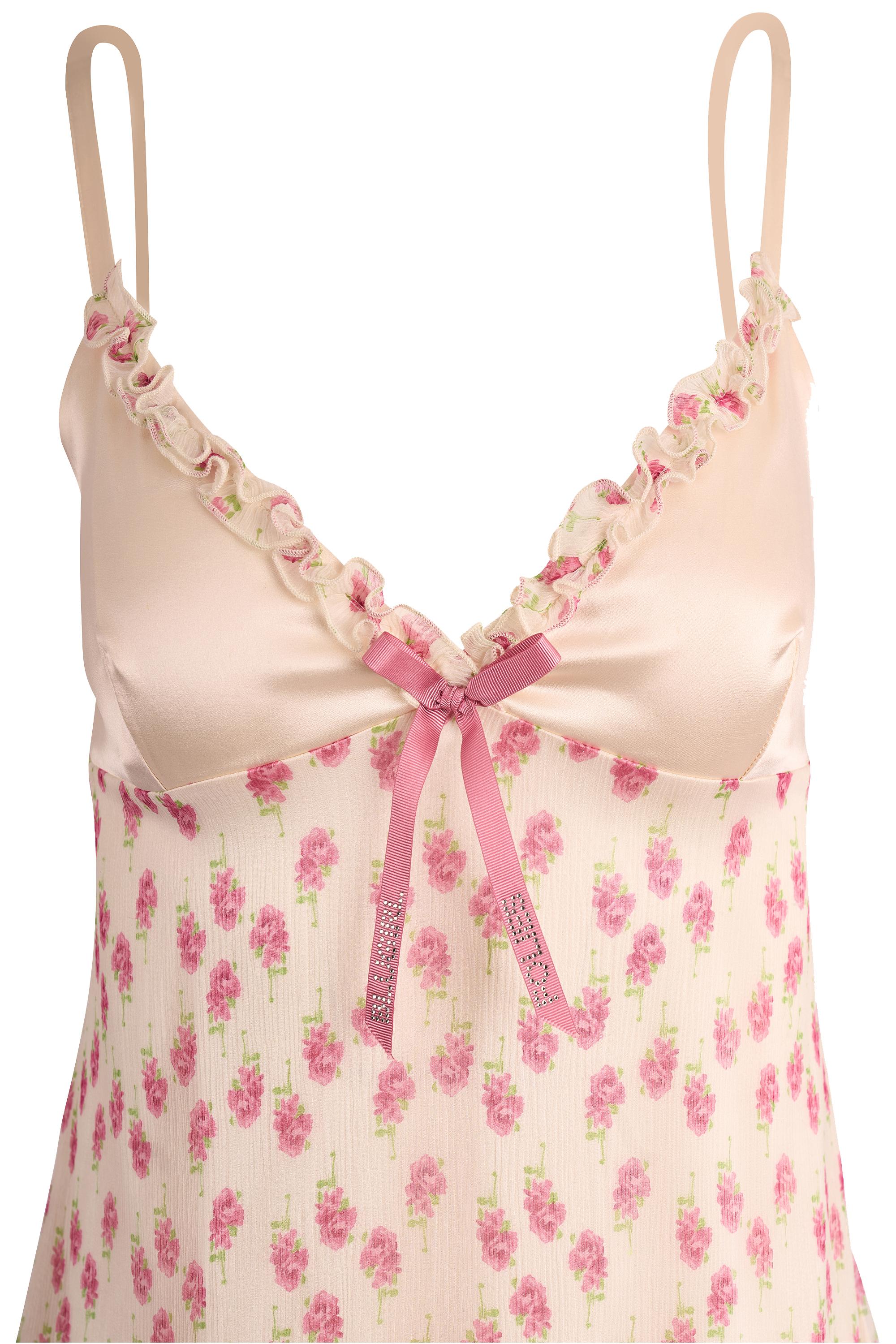 Beige Blumarine Vintage Blugirl Mini robe romantique en soie florale en vente