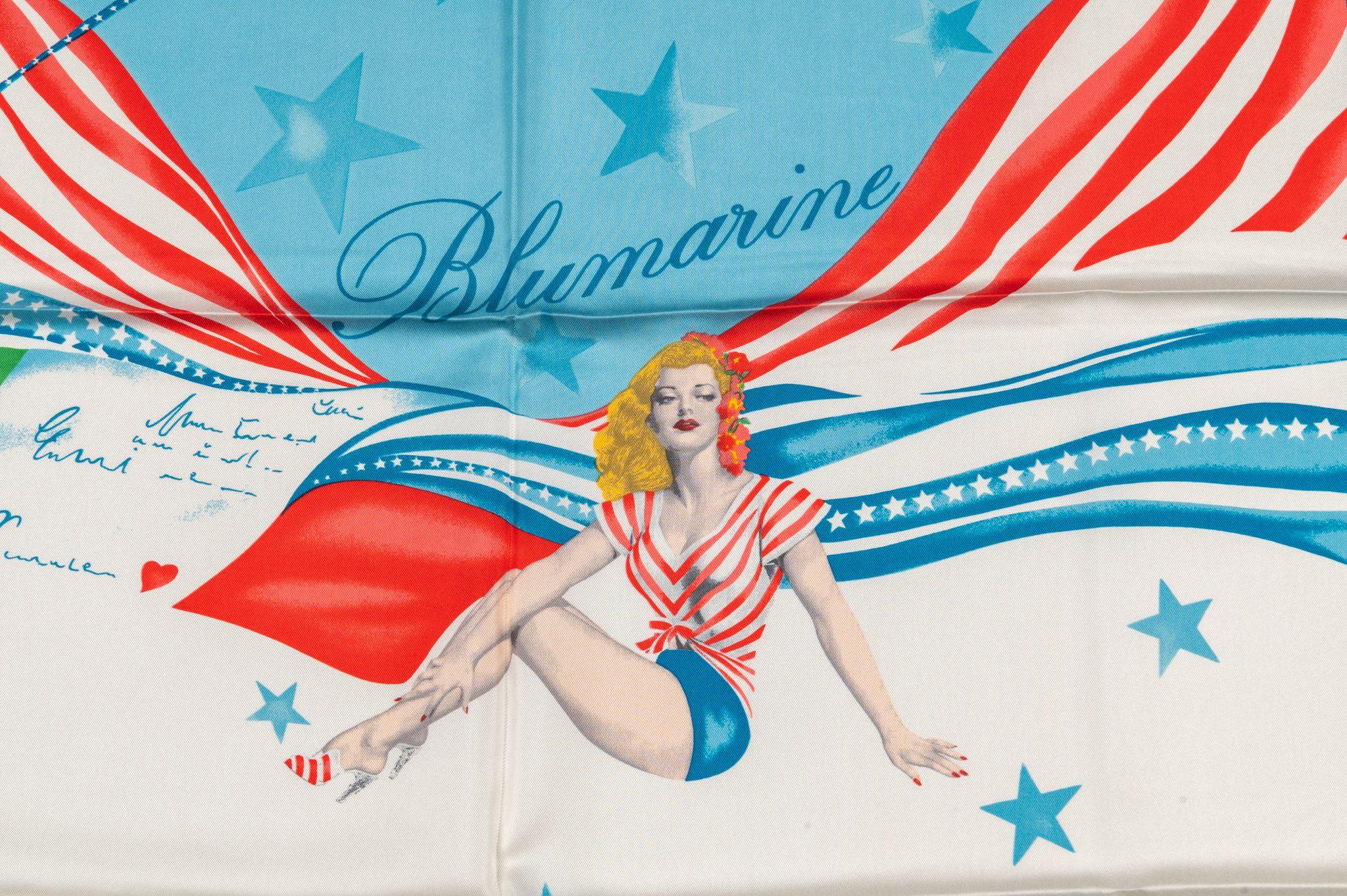 Blue Blumarine Vintage Italy Silk Scarf For Sale