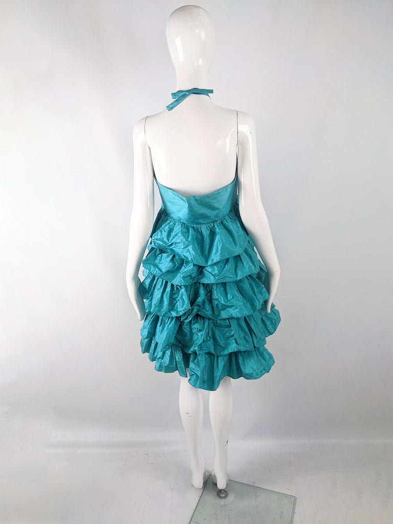 Blumarine Vintage y2k Tiered Silk Taffeta Ruffled Beaded Party Dress
