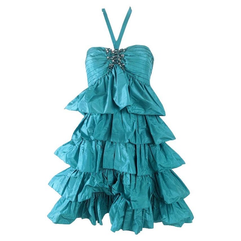 Blumarine Vintage y2k Tiered Silk Taffeta Ruffled Beaded Party Dress