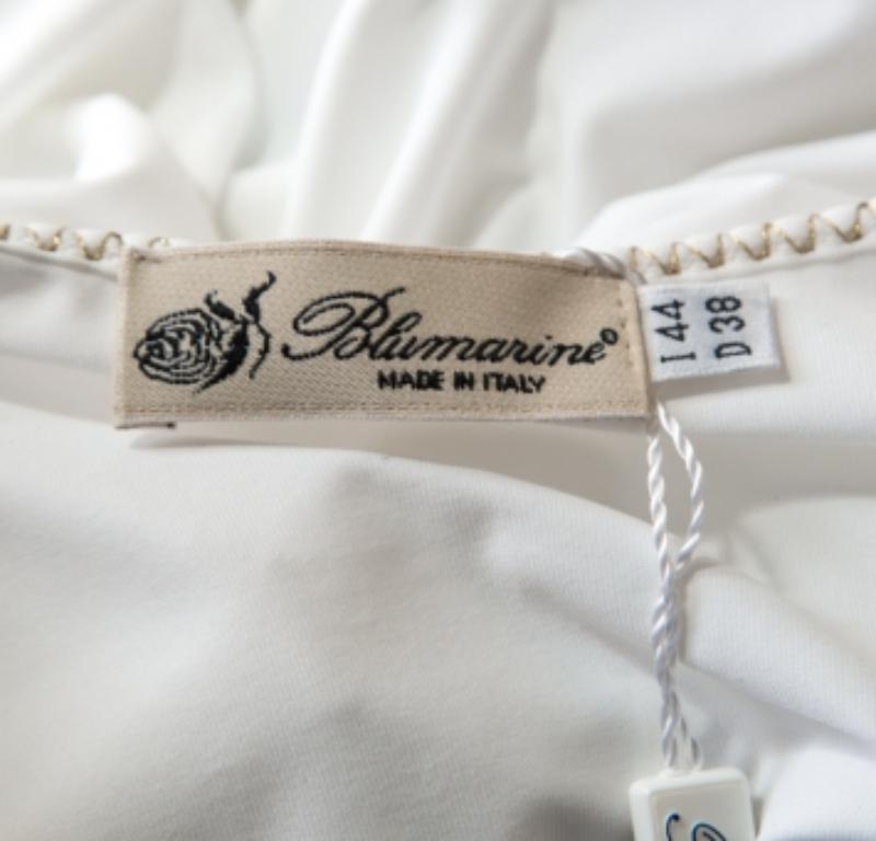 Grigio Blumarine Top senza maniche in cotone elasticizzato impreziosito in bianco e oro in vendita