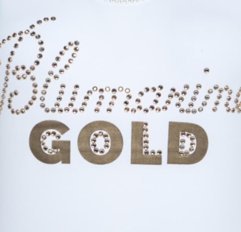 Blumarine Top senza maniche in cotone elasticizzato impreziosito in bianco e oro In condizioni ottime in vendita a Dubai, Al Qouz 2