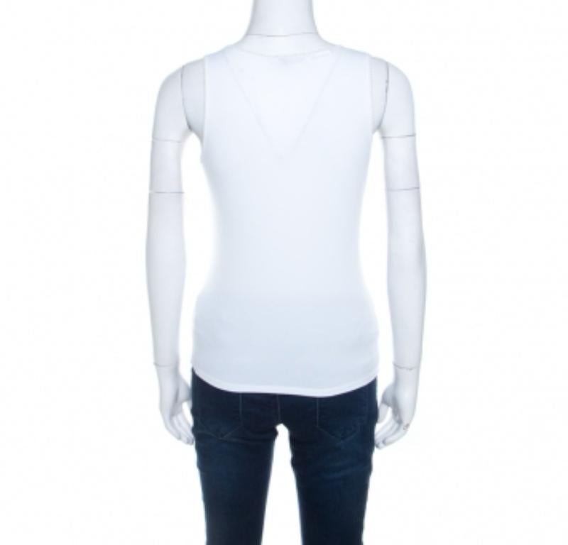 Blumarine Top senza maniche in cotone elasticizzato impreziosito in bianco e oro in vendita 1