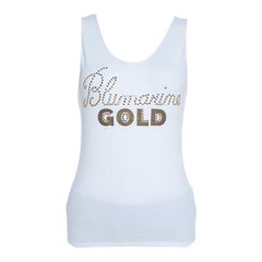 Blumarine White and Gold Embellished Stretch Cotton Sleeveless Top