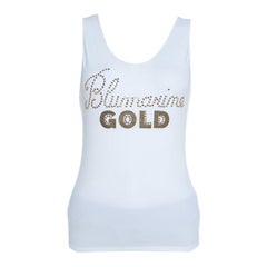 Blumarine Top senza maniche in cotone elasticizzato impreziosito in bianco e oro