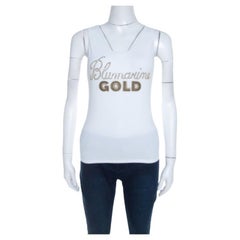 Blumarine Top senza maniche in cotone elasticizzato impreziosito in bianco e oro