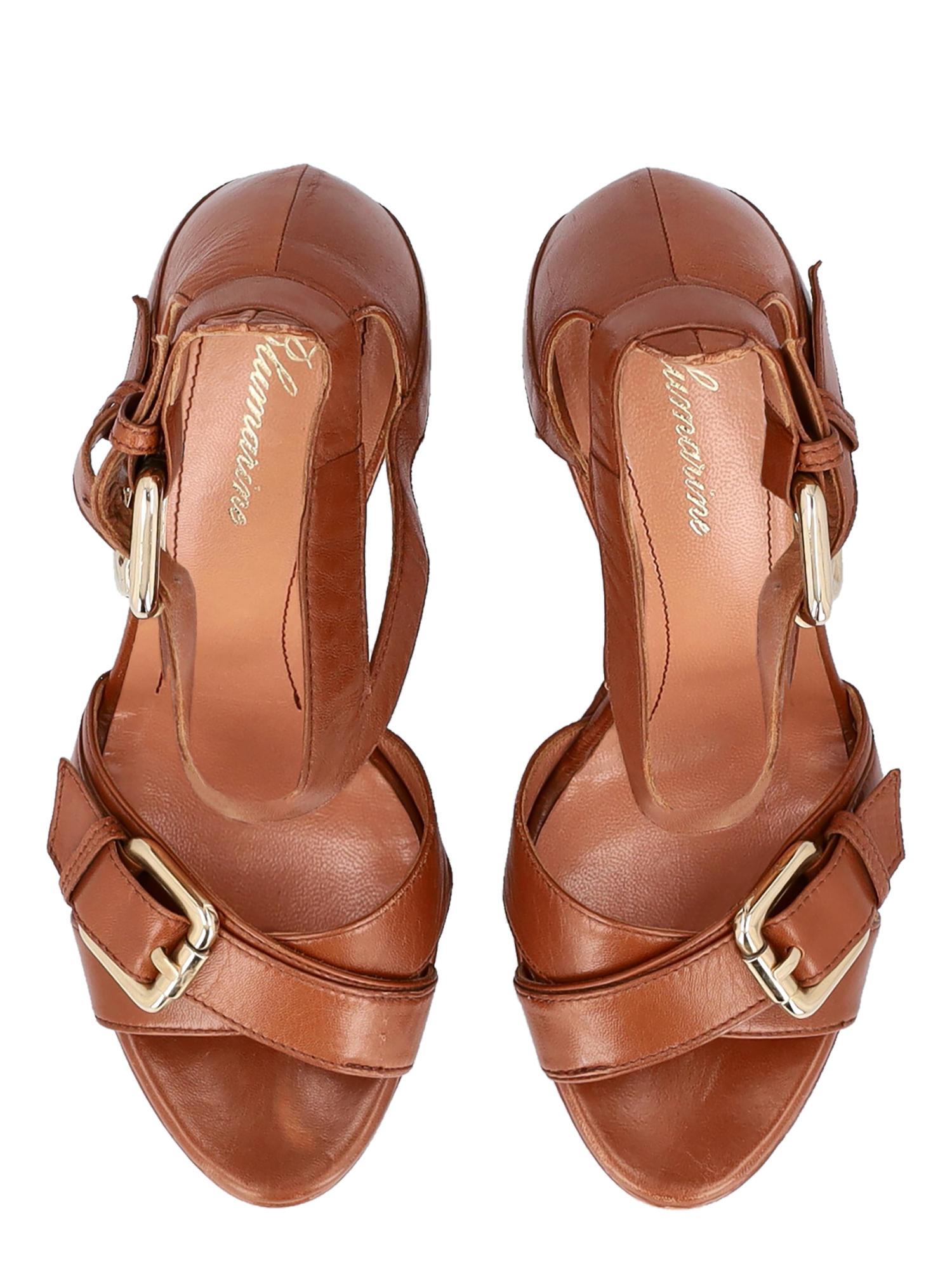 Blumarine Women Sandals Brown Leather EU 39 For Sale 1