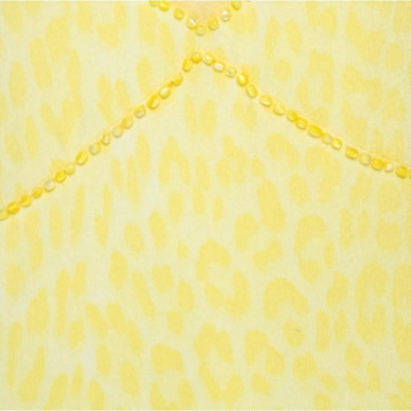 Blumarine Gelbes Tiermuster Jacquard Perlen verschönert Rückenfreies Neckholder Top M im Angebot 3