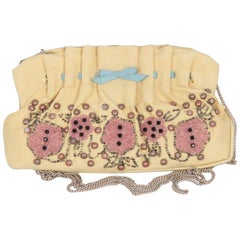 Blumarine Yellow Hand Embroidred Fabric Small Evening Bag