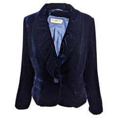 Blunauta Vintage Womens Midnight Blue Silk Velvet Evening Blazer Jacket, 2000s