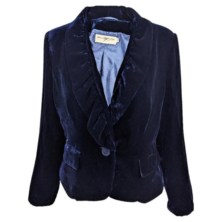 Blunauta Vintage Womens Midnight Blue Silk Velvet Evening Blazer Jacket ...