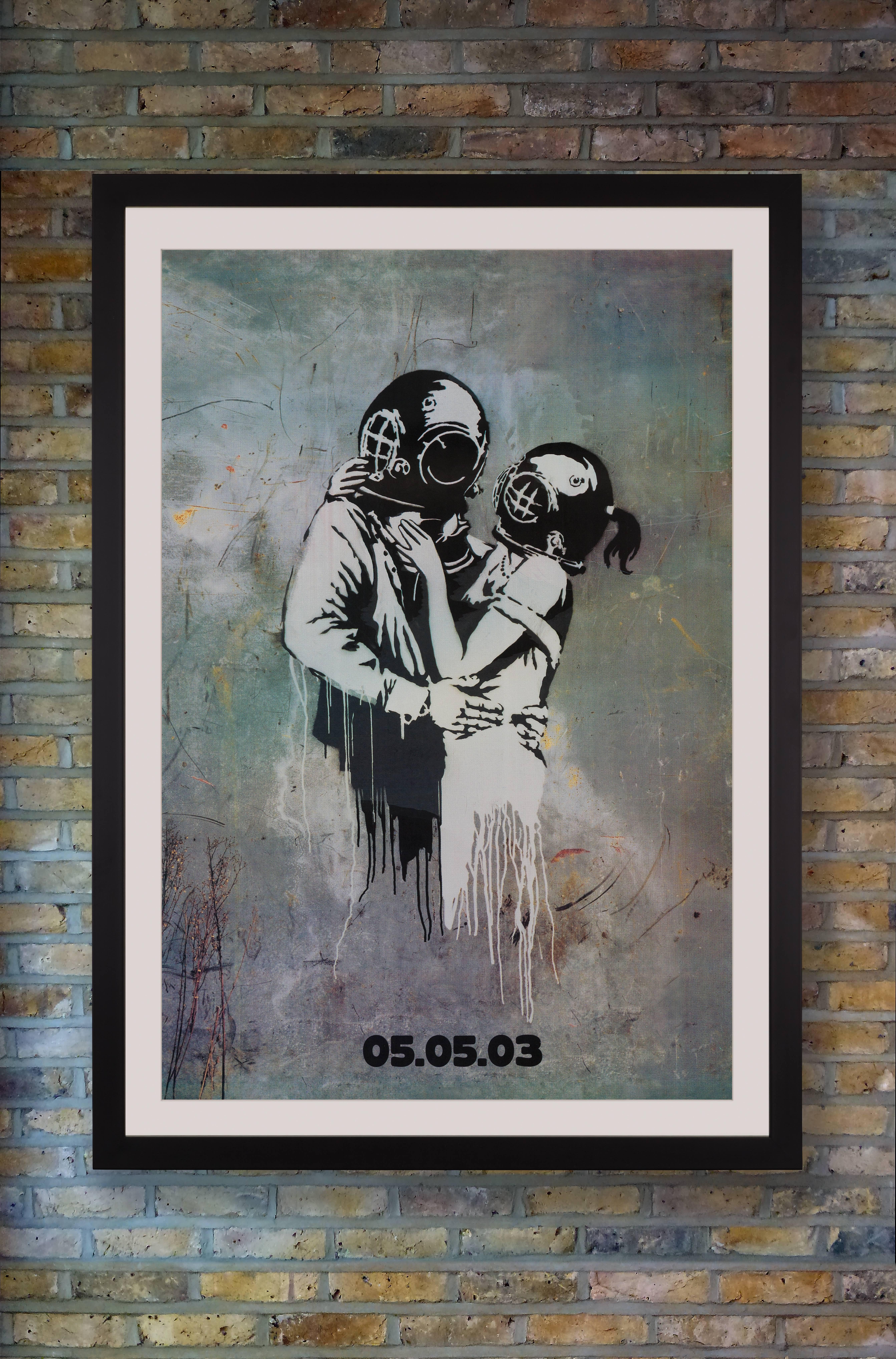 An oversized UK promotional poster by anonymous street artist Banksy for the 2003 release of Britpop band Blur's seventh studio album 'Think Tank.' In a rare foray into commercial work for the elusive Banksy, he created designs for the entire