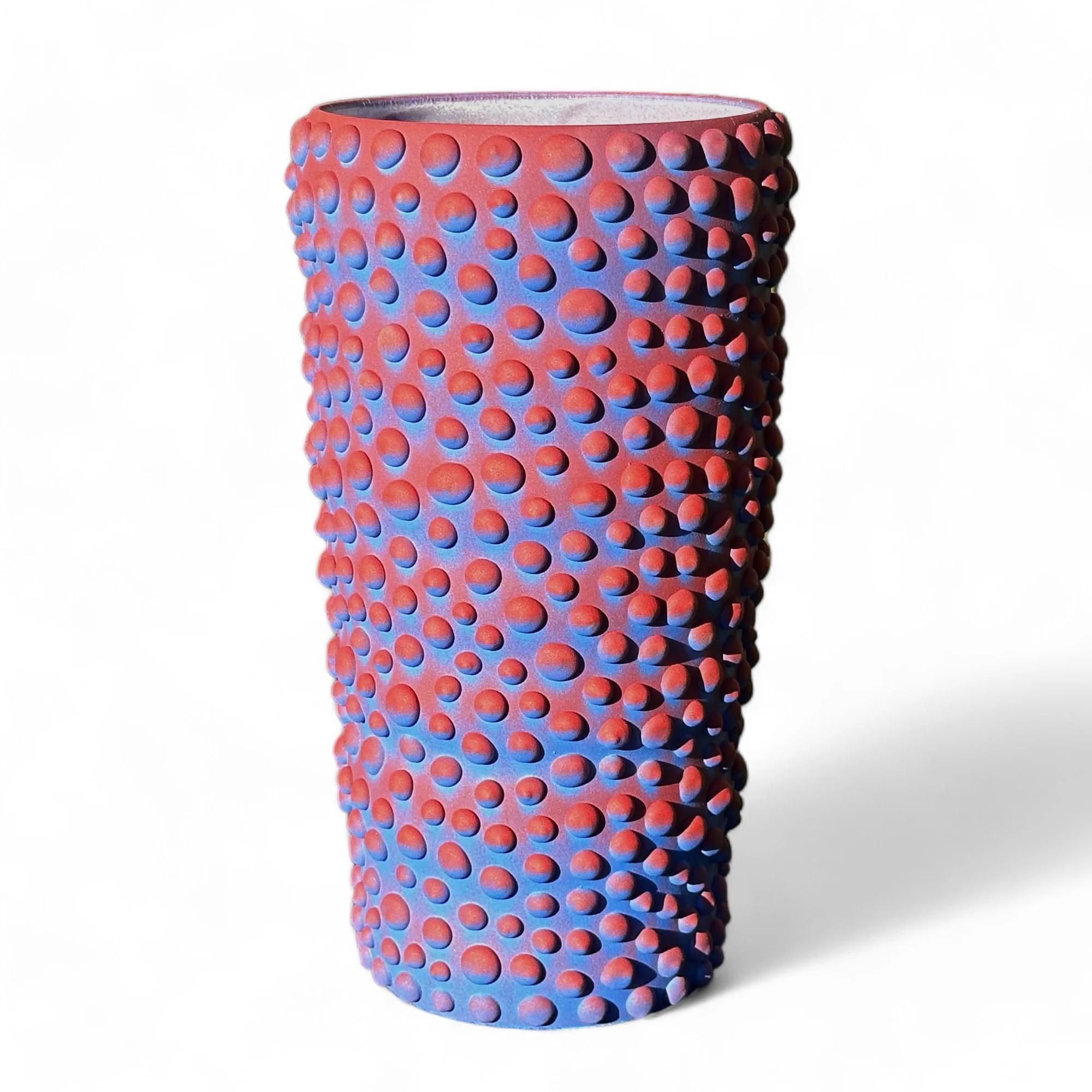 American Blurple And Vermillion Organic Dot Ombre Vase For Sale