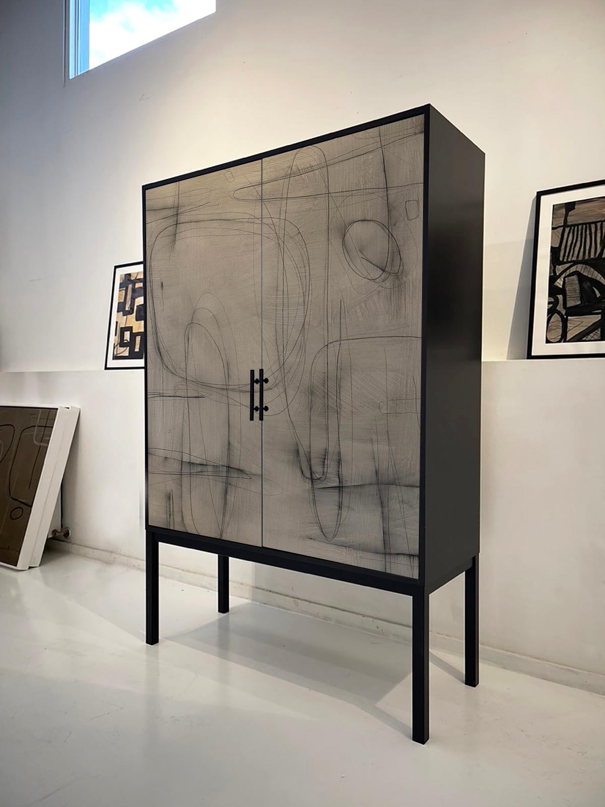 Moderno Armadio Blurred Lines di Morgan Clayhall - Porte d'arte rifinite a mano, Contemporary in vendita