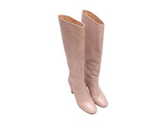 Blush Aquazzura Embossed Croc Knee-High Heeled Boots Size 40
