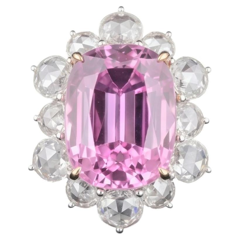 Blush Aurora – Rosecut Halo - Designer Kunzite Ring with Rosecut Diamonds in 18K