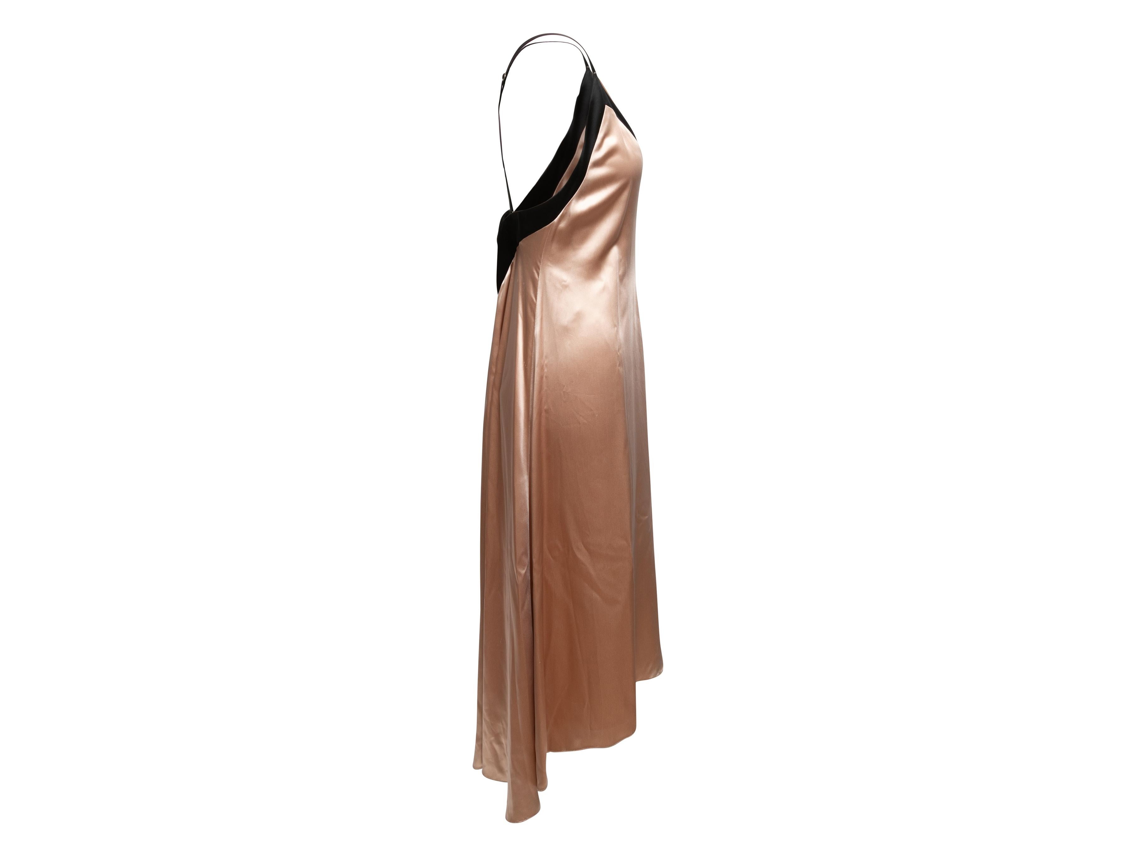 Blush and black sleeveless slip dress by Lanvin. V-neck. Narrow adjustable straps. 38