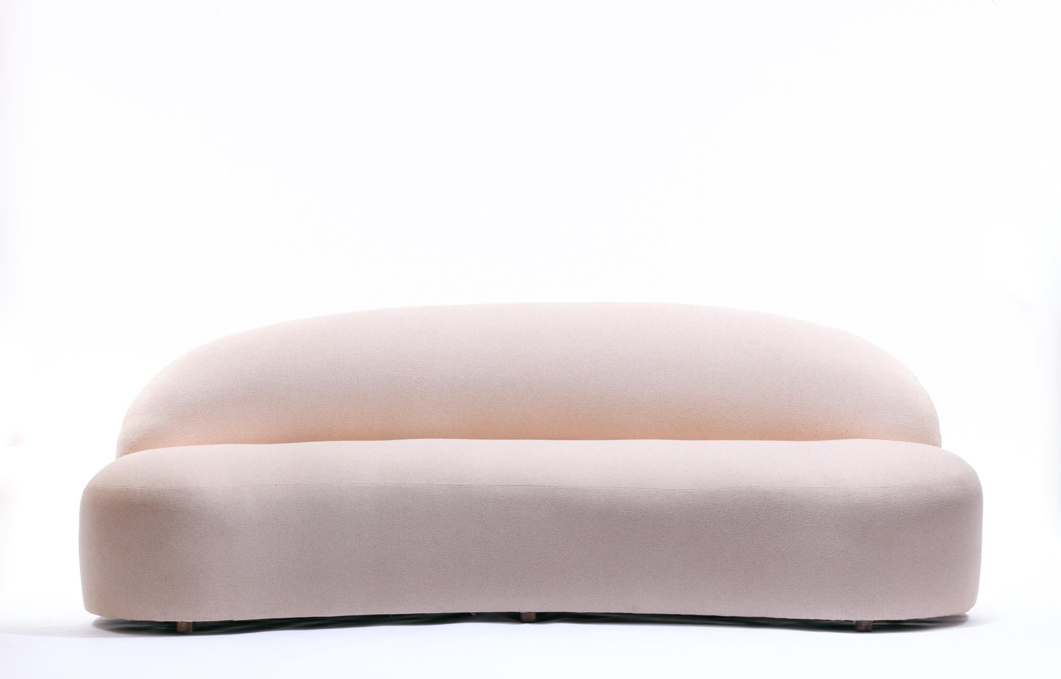 pink boucle sofa