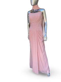Blush Bustier Draped Gown W/Lace Up Back and Scarf Size 8