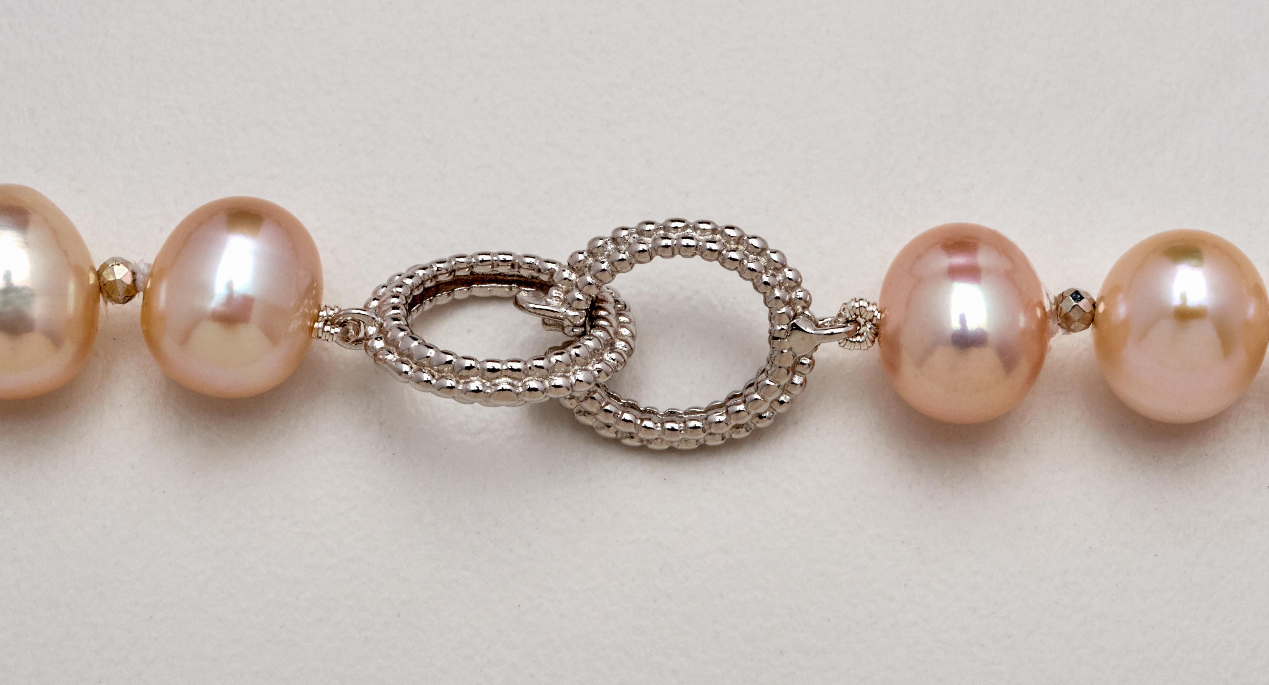 Artisan Blush Button and Mabe Pearl Necklace with Sterling Link Clasp For Sale