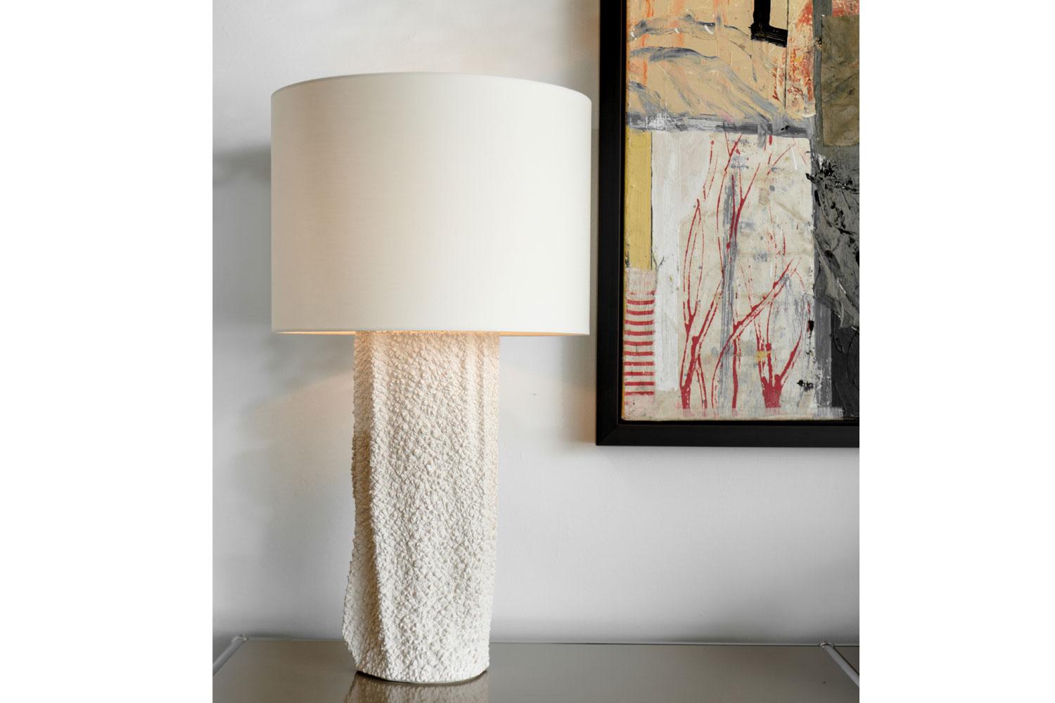 Modern Blush Colored Elephant Textured Ceramic Table Lamp with Linen Lamp Shade, Gilles