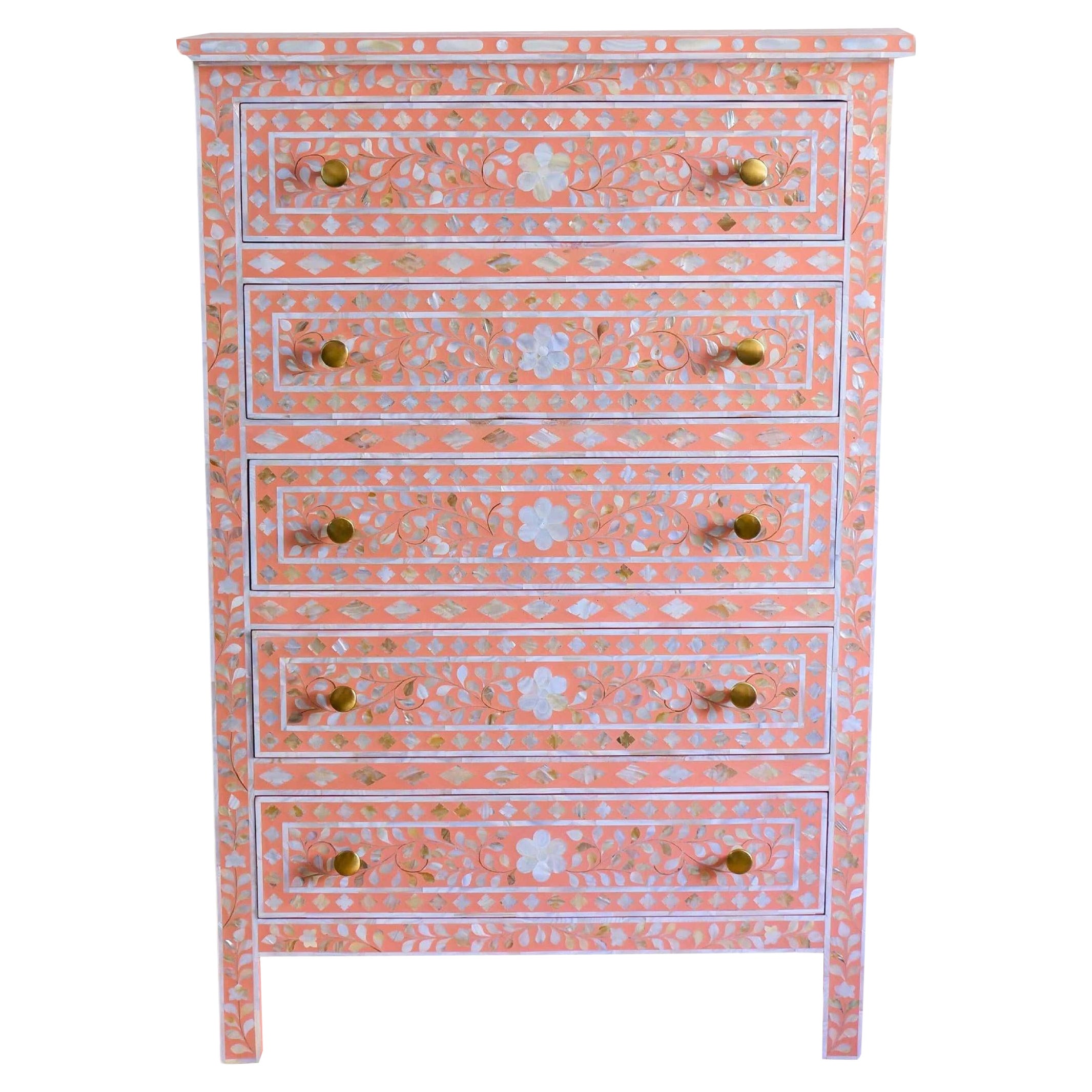 Blush Floral Mother of Pearl Inlay Chest of Drawer