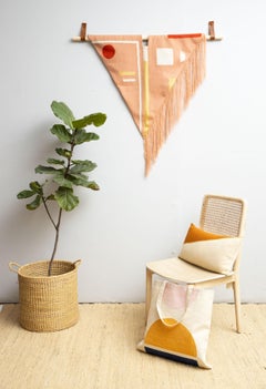 Blush Fringe Hand Embroidered Geometric Modern Tapestry Wall Hanging