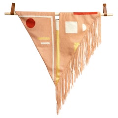 Blush Fringe Hand Embroidered Geometric Modern Tapestry Wall Hanging