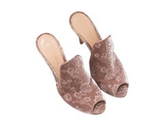 Blush Gianvito Rossi Embroidered Velvet Heeled Mules Size 40