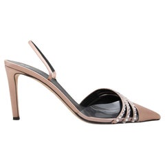 Blush Giuseppe Zanotti Satin Pointed-Toe Embellished Slingbacks Size 41