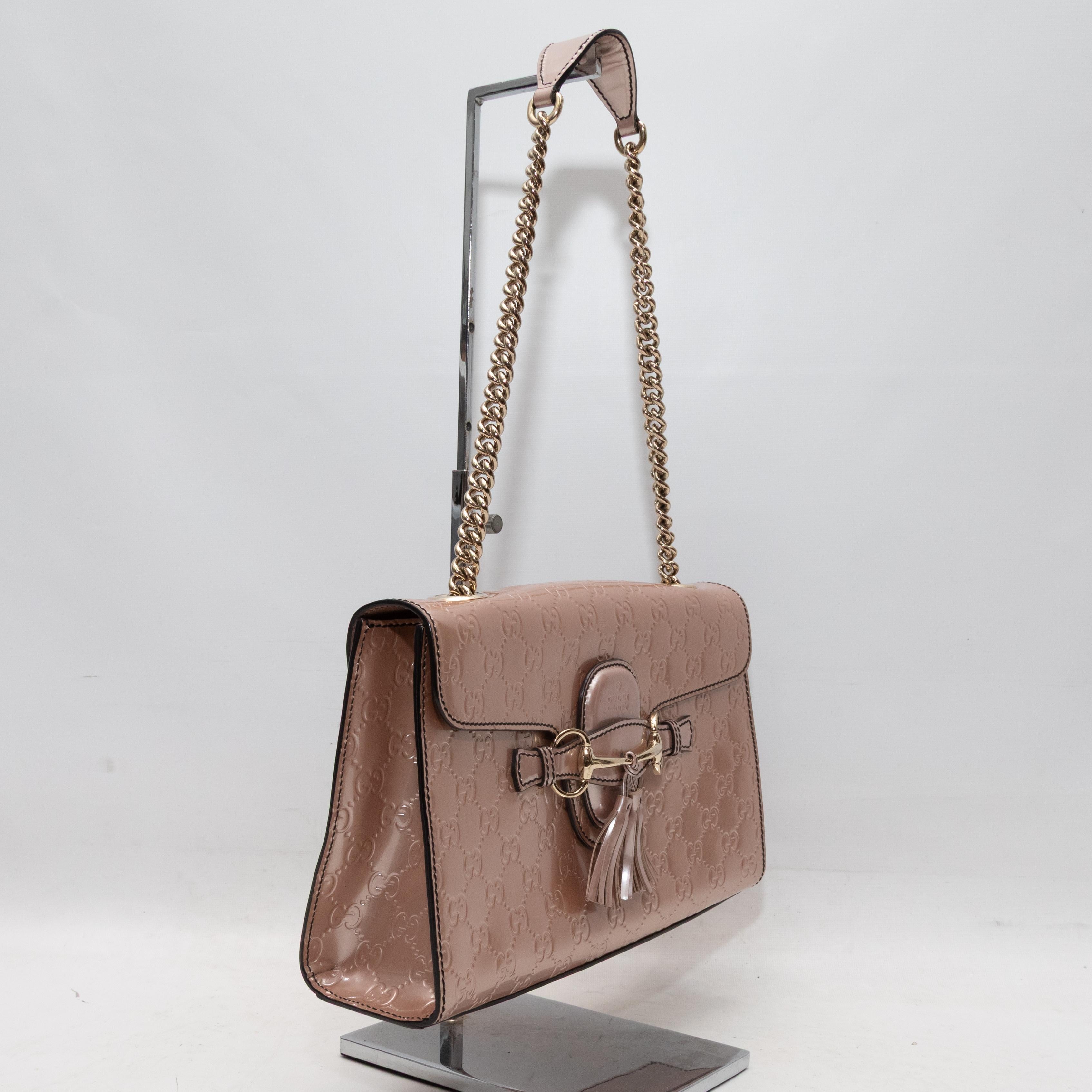 Brown Blush Gucci Metallic Guccissima Emily Handbag