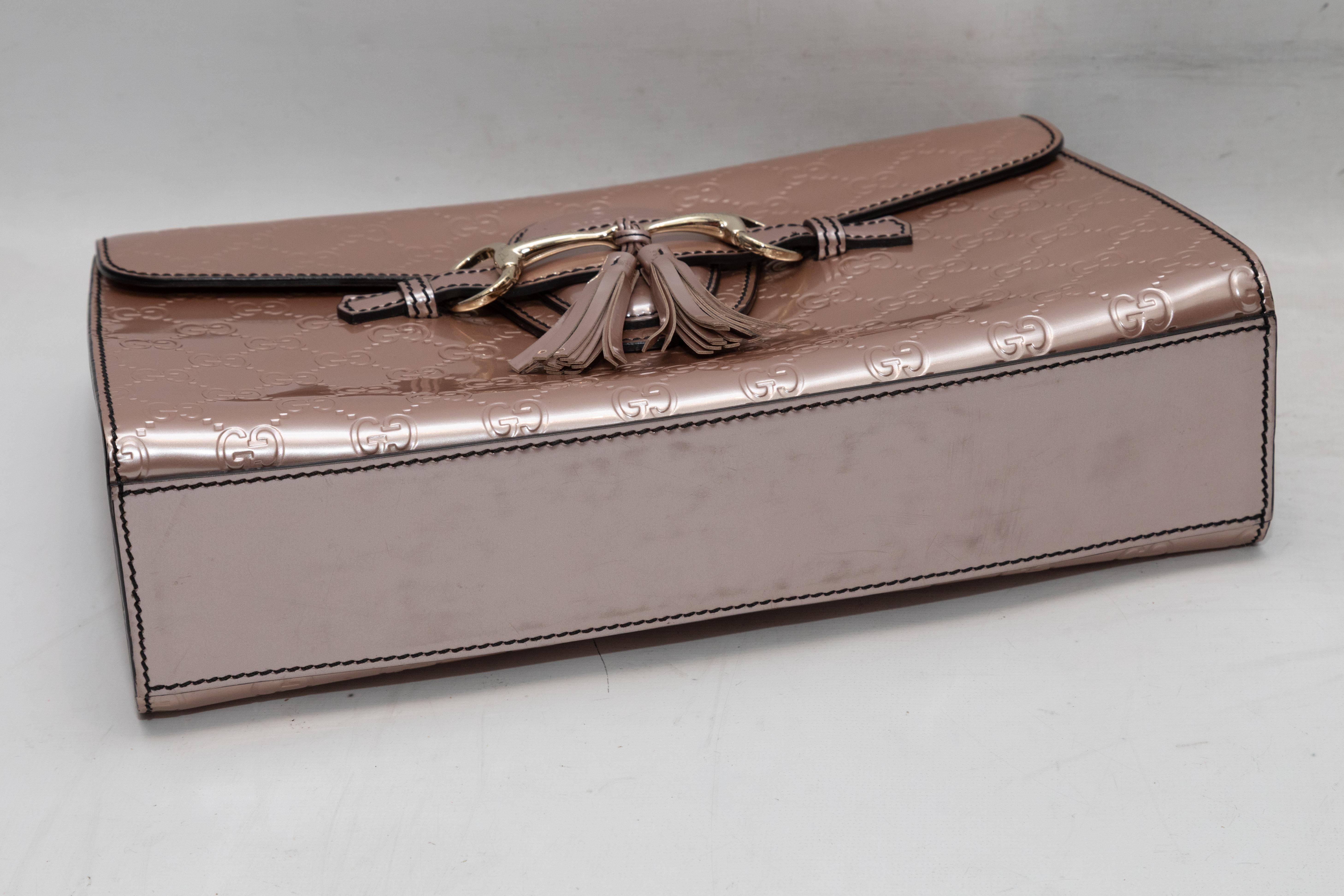 Blush Gucci Metallic Guccissima Emily Handbag In Good Condition In New York, NY
