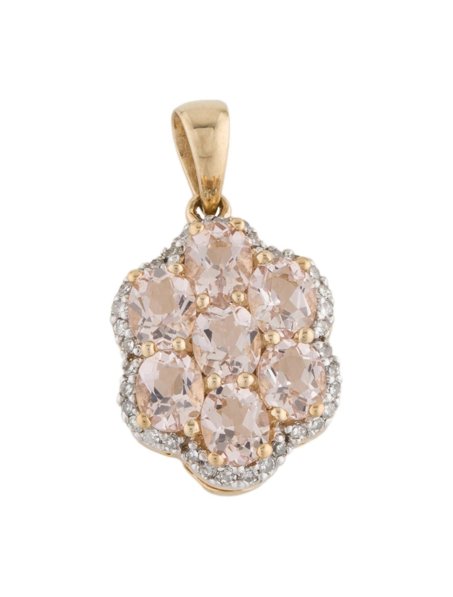 Exquisite 14K Diamond & Morganite Pendant - Elegant Gemstone Statement Piece In New Condition For Sale In Holtsville, NY