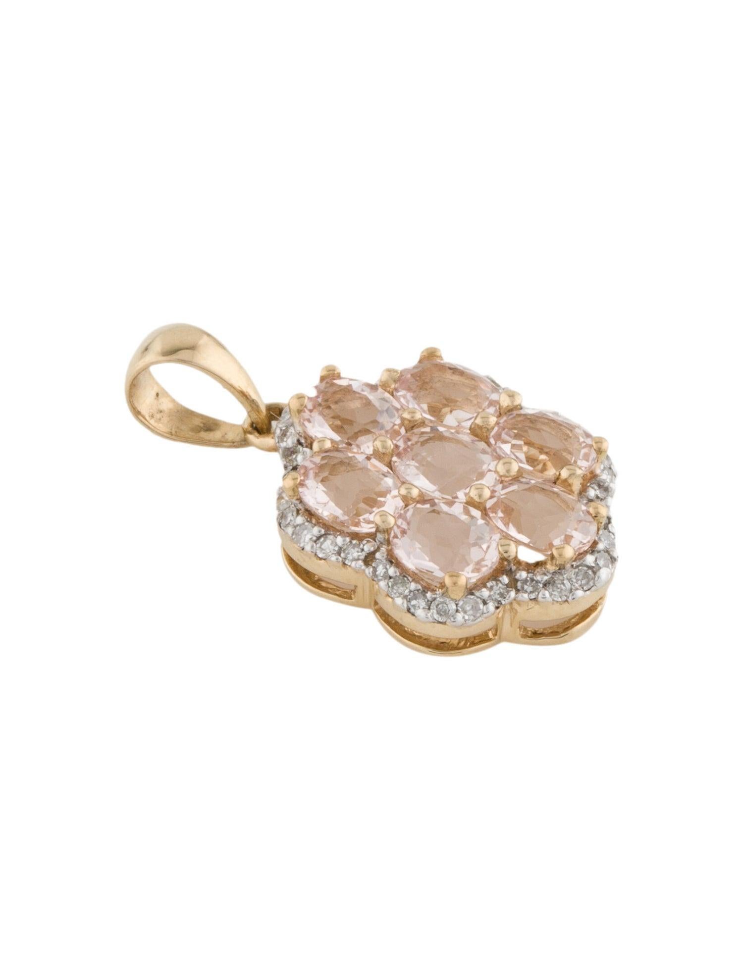 Women's Exquisite 14K Diamond & Morganite Pendant - Elegant Gemstone Statement Piece For Sale