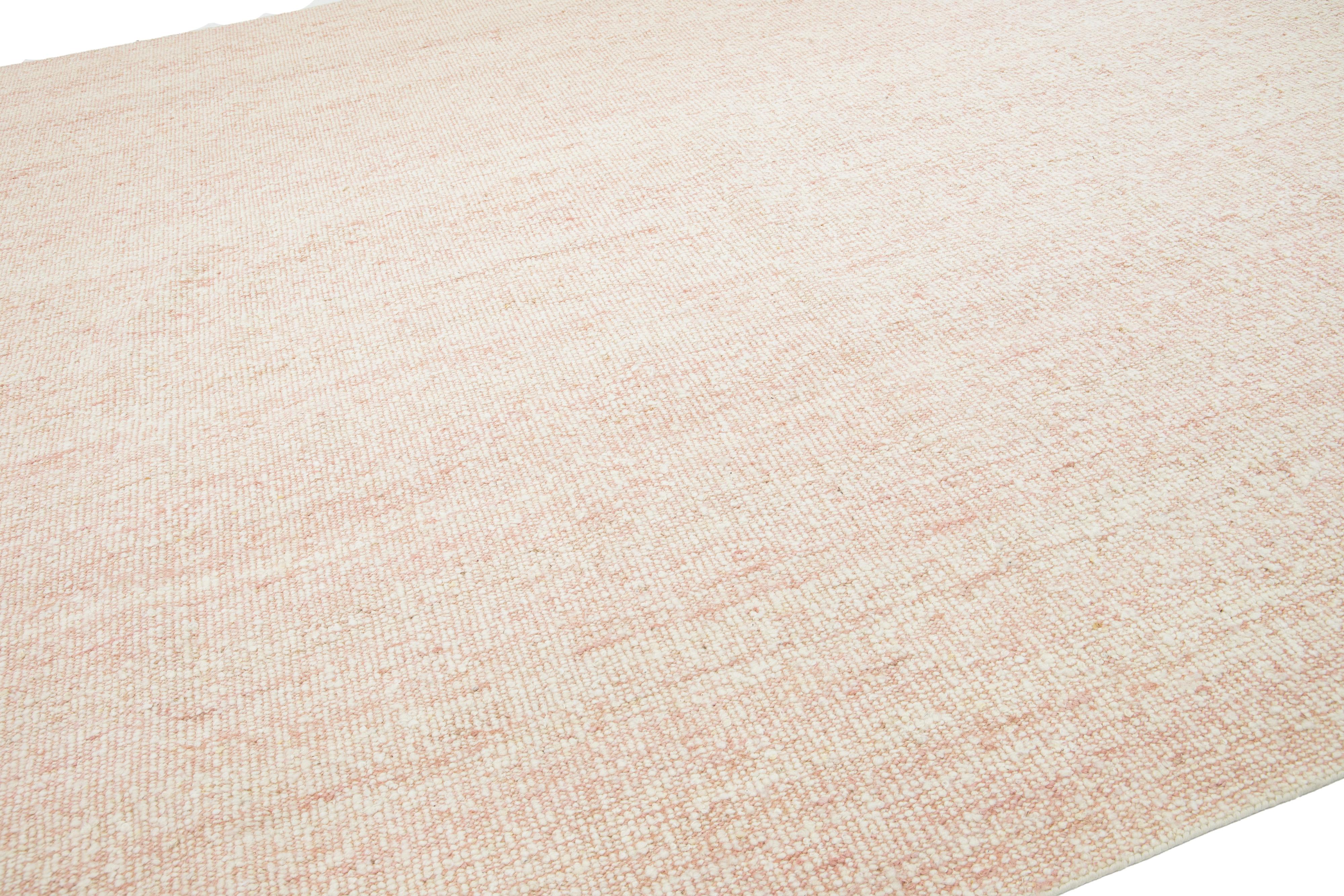 Blush Modern Natural Style Handmade Wool and Jute Rug For Sale 4