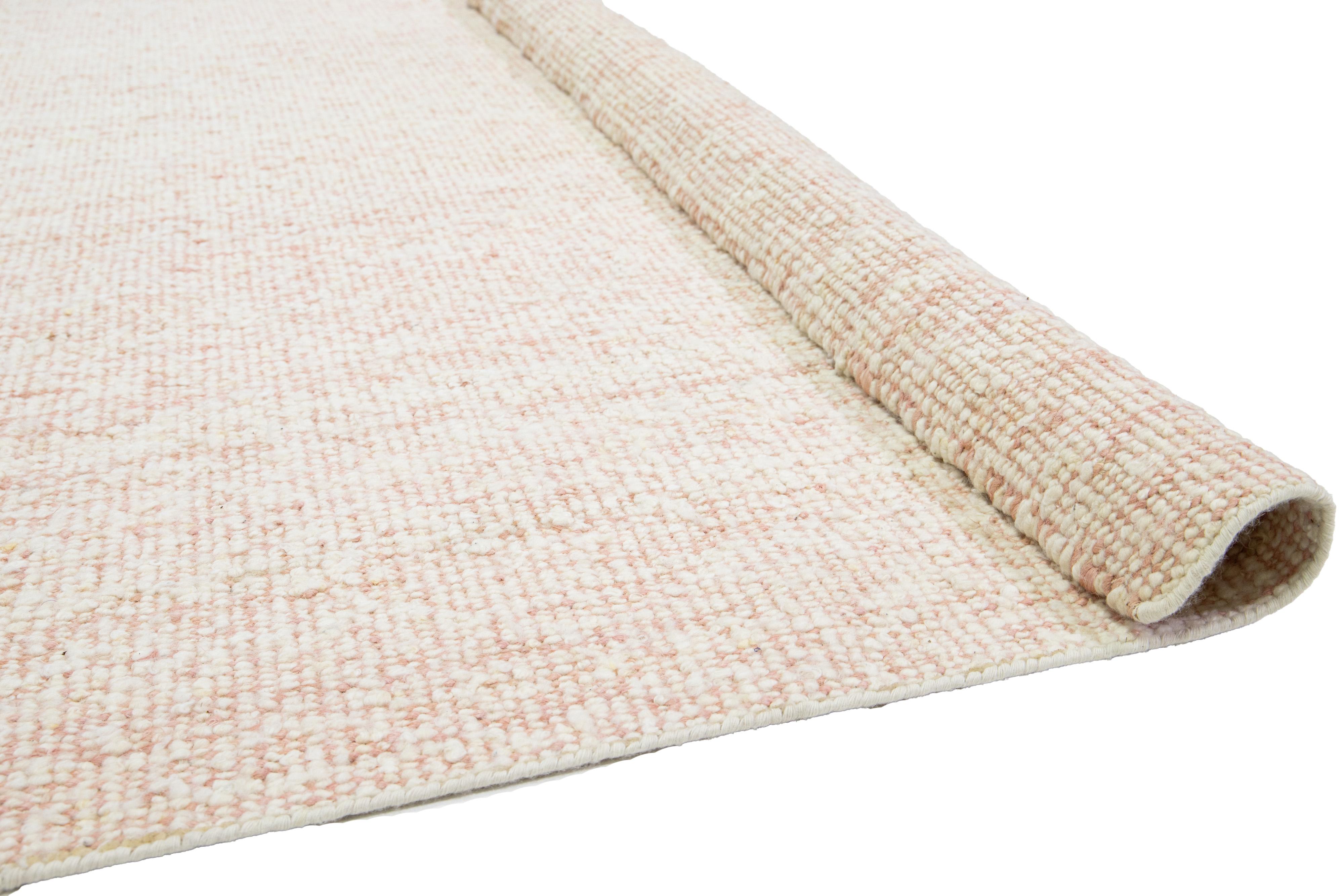 Indian Blush Modern Natural Style Handmade Wool and Jute Rug For Sale