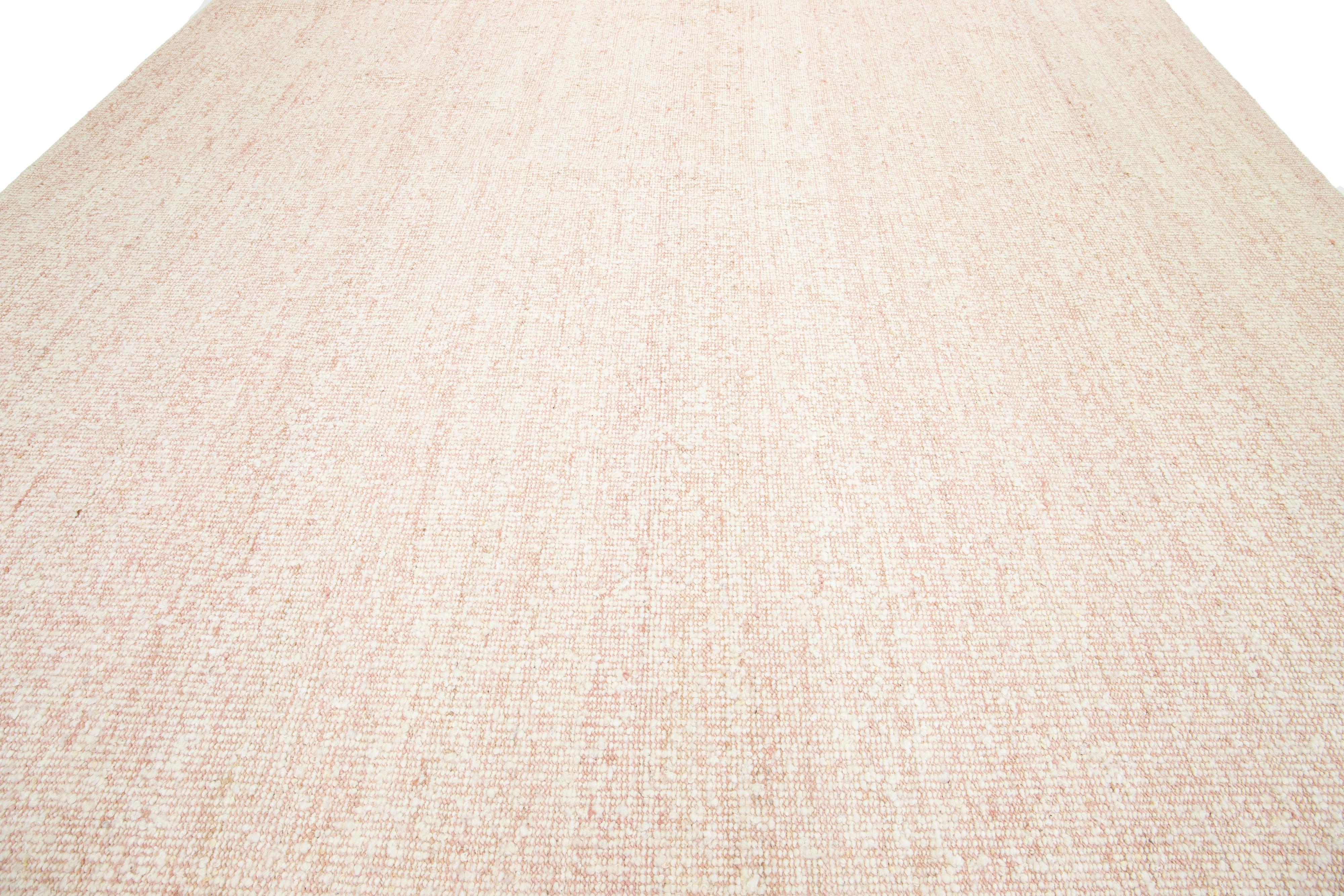 Contemporary Blush Modern Natural Style Handmade Wool and Jute Rug For Sale