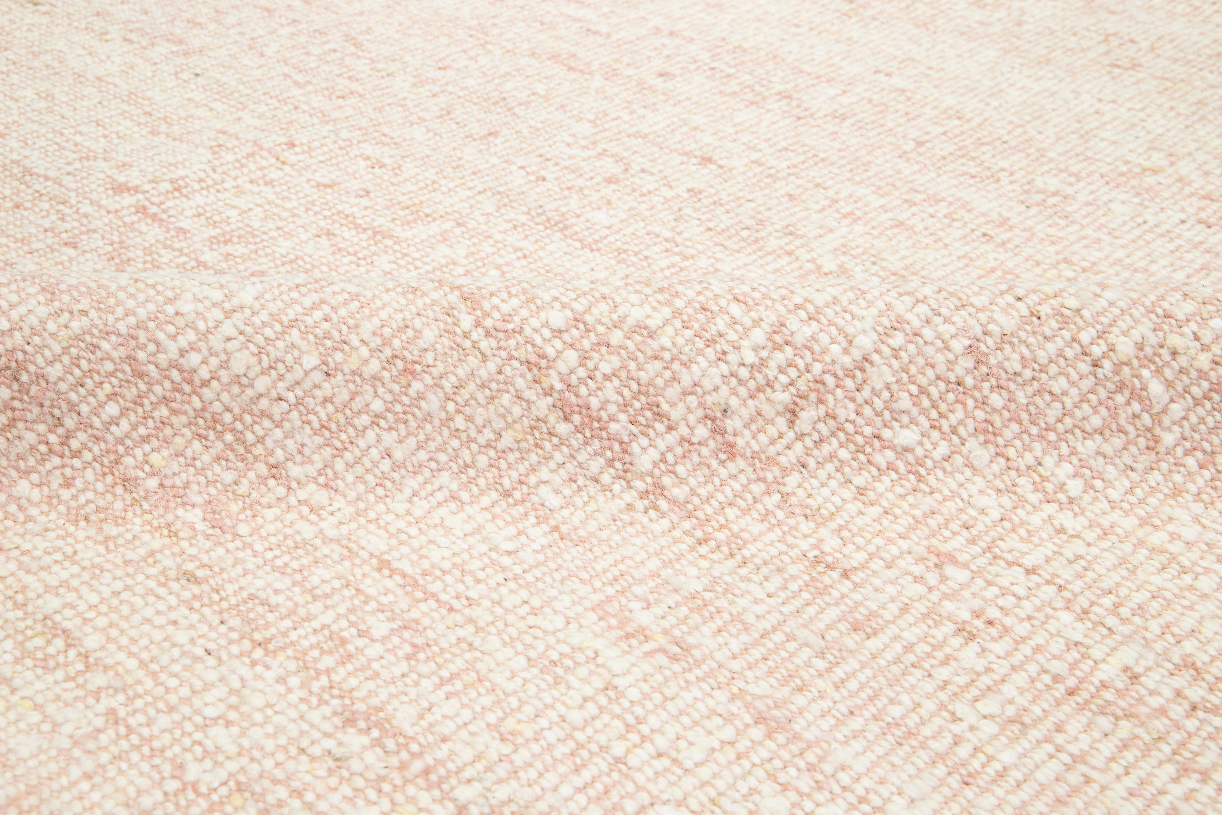 Blush Modern Natural Style Handmade Wool and Jute Rug For Sale 3