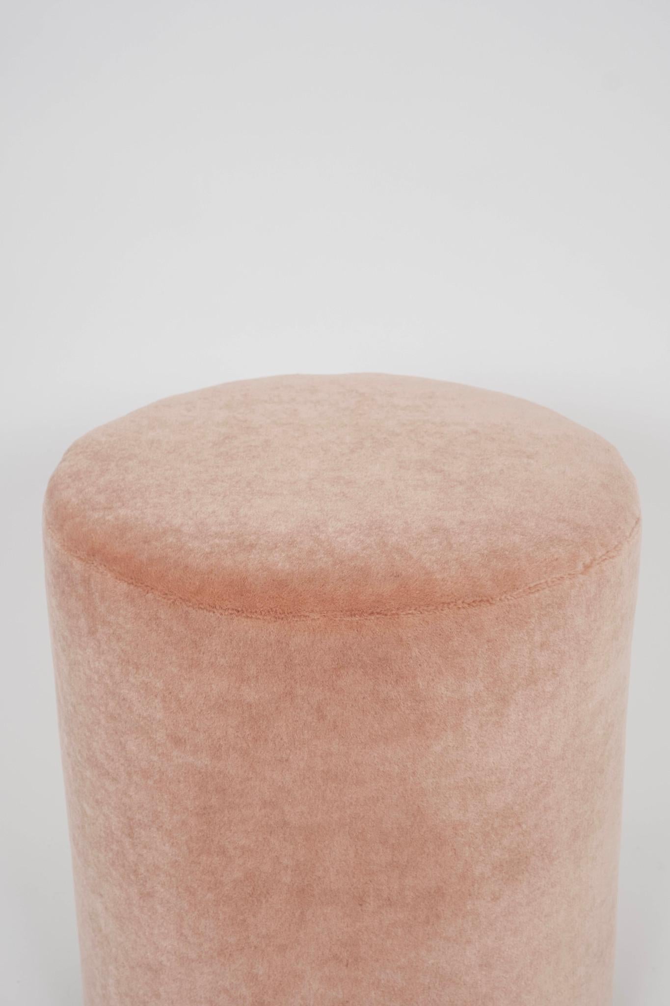 Cubist Pink Blush Mohair Pouf Ottoman In New Condition For Sale In Houston, TX