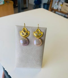 Blush Pearls and Rose Cut Diamond Earrings in 22Karat Gold