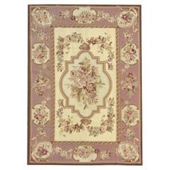 Alfombra Aubusson Rosa Rubor Alfombra Tradicional Tejida a Mano Lana Punto de Aguja Floral