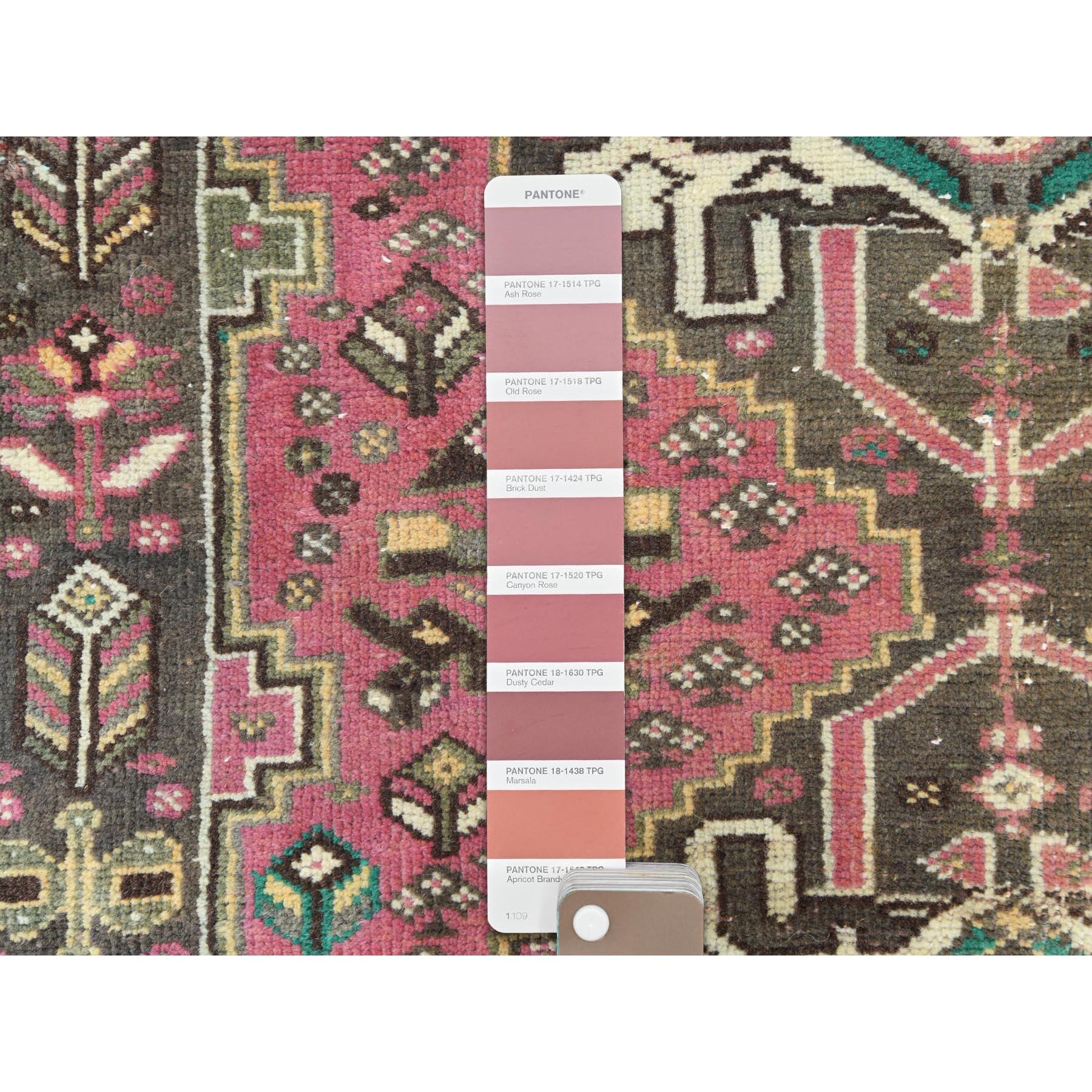 Hand-Knotted Blush Pink Bohemian Old Persian Shiraz Sheared Low Worn Wool Hand Knotted Rug