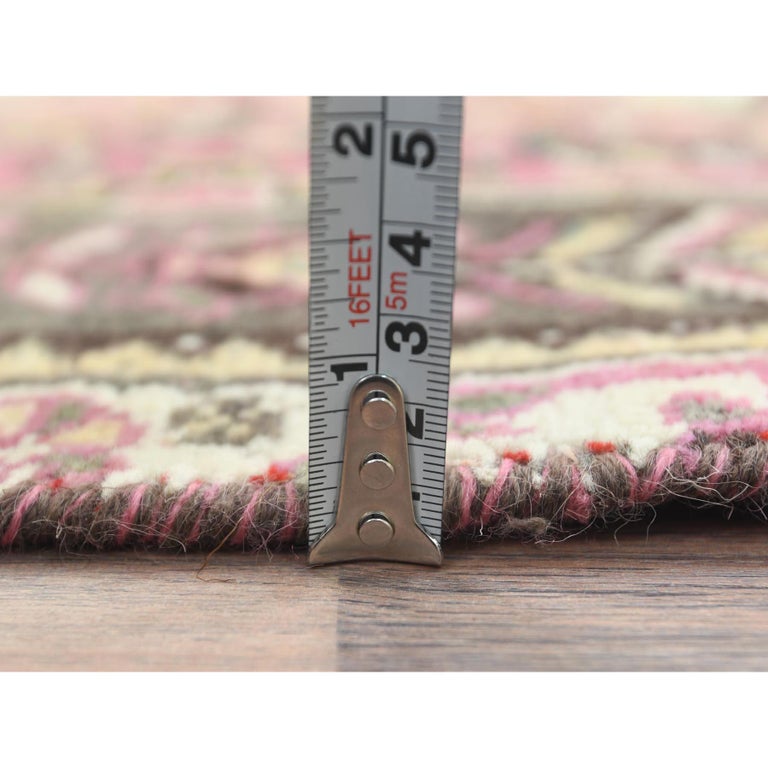 Blush Pink Bohemian Old Persian Shiraz Sheared Low Worn Wool Hand