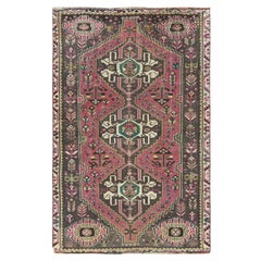 Blush Pink Bohemian Old Persian Shiraz Sheared Low Worn Wool Hand Knotted Rug